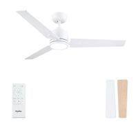 Newday Ventilatore da Soffitto Bianco 107cm, Ventilatore da Soffitto Bianco con Luce e Telecomando Silenzioso, Ventola Soffitto Réversible, Pale da Soffitto con Luce Dimmerabile, 6 Velocità, 3 Timer