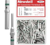 Newdeli Deutsch Pin Connector Kit 90 paia Deutsch Solid Pin e Socket DT Contatto/Terminale, Connettore DT Contatto Misura 16 Maschio Pin/Femmina, Adatto per Dimensioni Filo 14-20AWG