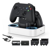 NEWDERY Stazione di ricarica per controller Xbox, 2 batterie ricaricabili da 1100 mAh per controller Xbox One/serie X|S, stazione di ricarica rapida con 4 coperchi batteria Bianco