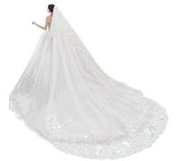 Newdeve - Veli da matrimonio con pettine, lunghezza a 2 ripiani, con paillettes, bordo in pizzo, con pettine - Bianco - 3 Metri