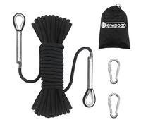 NewDoar Corda da arrampicata statica da 14 kN, 8 mm, 10 m, 20 m, 30 m, 50 m, con 2 moschettoni, per attrezzatura da arrampicata su ghiaccio, corda di salvataggio antincendio, nera, 50 m