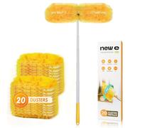 NEWE Duster Piumini Catturapolvere per Swiffer, 20 Piumini e 1 Alluminio Manici Telescopici 167.5 cm, 360 Gradi Cattura e Intrappola Polvere e Sporco con 5X Microfibre