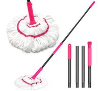 NEWE Mocio Autostrizzante per la Pulizia del Pavimento, Aggiornato 45 cm Ampia Microfibra Mocio Rotante, 140 cm Manico Lungo Bagnato Asciutto Cucina Facile Mop Lavapavimenti per Legno, Piastrelle