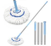 NEWE Mocio Autostrizzante per la Pulizia del Pavimento, Aggiornato 45 cm Ampia Microfibra Mocio Rotante, 140 cm Manico Lungo Bagnato Asciutto Cucina Facile Mop Lavapavimenti (Blu Chambray)