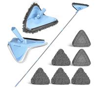 NEWE Mocio Triangolare Allungabile con Manico Lungo 202 cm e Tergivetro, Mop Lavapavimenti Pieghevole a 180° , Pulizia Pavimenti con con 6 Tamponi in Microfibra Ciniglia per Pareti, Finestre, Soffitti