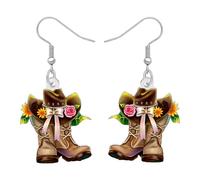 NEWEI Acrilico divertente classico cappello da cowgirl occidentale stivali orecchini regalo per le donne Cowboy orecchini pendenti gioielli fascino per gli amanti dei rodeo festival di musica country
