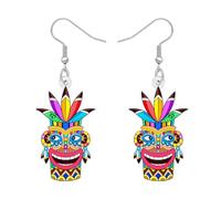 NEWEI Acrilico Hawaiano Stile Floreale Tribale Tiki Maschere Orecchini Pendenti Vintage Boho Quirky Faccia Orecchini Polinesiani Bohemian Gioielli Regali per le Donne Ragazze Luau Party (Multicolore)