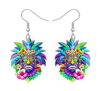 NEWEI Acrilico Hawaiano Stile Floreale Tribale Tiki Maschere Orecchini Pendenti Vintage Boho Quirky Faccia Orecchini Polinesiani Bohemian Gioielli Regali per le Donne Ragazze Luau Party (Colorato)