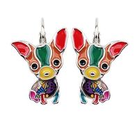 NEWEI Cute Smalto Chihuahua Orecchini Pendenti A Clip per Le Donna Ragazze Chihuahua Gioielli Regalo Charms Deco (Fiori)