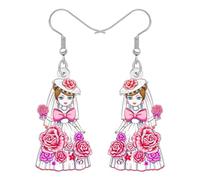 NEWEI Orecchini pendenti a forma di bambola nuziale in acrilico, divertenti, romantici, con fiori di rosa, gioielli unici per addio al nubilato, regali per donne, mamma, damigella d'onore, Medium