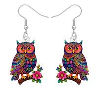 NEWEI Orecchini pendenti a forma di gufo bohémien, in acrilico, regalo per gli amanti degli uccelli, colorati fiori di ibisco tropicale e natura, gioielli bohémien, regali per donne, Medium, Acrilico