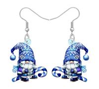 NEWEI Orecchini pendenti invernali in acrilico con gnomi natalizi, regali di Natale per donne e mamme, divertenti orecchini blu e bianchi con gnomo di Babbo Natale, gioielli da donna regali per