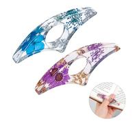 Newellsail Supporto per Pagine di Libri Porta Pagina Libro con Fiori Secchi Anello per Lettura del Pollice in Resina Segnalibro Fatto a Mano Accessori per la Lettura 2 Pezzi (Blu e Viola)