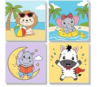 NEWENMO 4 Pezzi Animale Dipingere con i Numeri con Cornice,Motivo Leone Elefante Ippopotamo Zebra,DIY Pittura Acrilica per Decorazione Casa 20x20cm