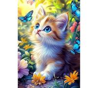 NEWENMO 5D Carino Gattino Diamond Painting Kit Adulti,DIY Fiori e Farfalle Pittura Diamante Kit,Cartoon Animale Diamond Art Kits,Dipinti Decorazioni per Pareti Domestiche,Regalo di Casa,30x40cm