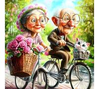 NEWENMO 5D Cartoon Coppia Anziana Diamond Painting Kit Adulti,Carino Gatto Bianco Pittura Diamante Kit,DIY Fiori Diamond Art Kit,Dipinti Decorazioni per Pareti Domestiche,Regalo di Casa,30x30cm