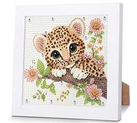 NEWENMO 5D Dolce Leopardo Diamond Painting con Cornice Bambini 6-12 Anni | Belli Fiori Pittura Diamante Kit Bambini 6-12 Anni,DIY Diamond Art Kit con Cornice,Craft Arts Regalo e Decorazione Casa