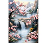 NEWENMO 5D Fiore di Pesca Diamond Painting Kit Adulti,DIY Paesaggio Primaverile Pittura Diamante Set,Cascata Diamond Art Kit Completo,Adatto per Adulti Principianti la Decorazione Domestica,30x40cm