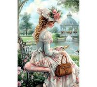 NEWENMO 5D Signora Elegante Diamond Painting Set Adulti,Fiori da Giardino Pittura Diamante Kit Completo,Retro Diamond Art Kits,DIY Diamant Painting,per Decorazione Domestica,Regalo di Casa,30x40cm