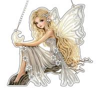 NEWENMO Belle Fate Diamond Painting Pendente,5D Ali D'argento Pittura Diamante con Catena,Diamond Painting Adulti Ciondolo,Cristallo Diamante Kit,per Decorazione di Finestre,Pareti,Porte e Giardini