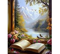 NEWENMO DIY Bello Paesaggio Dipingere con i Numeri Kit per Adulti 40x50cm | Fiori e Libri Dipingi con i Numeri,Pittura con i Numeri per Adulti,DIY Paint by Numbers Kit,Decorazione Casa