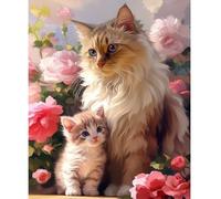 NEWENMO Due Gattini Carini Dipingere con i Numeri Adulti,DIY Rosa Rosa Paint by Numbers Kit,Animali Dipingi con i Numeri Adulti,Kit di Pittura con Numeri con Pennelli,per Decorazione Casa-40x50cm