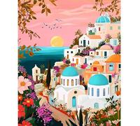 NEWENMO Isole Greche Dipingere con i Numeri Kit,Paesaggio Paint by Numbers Adulti,Bellissimo Fiore Pittura con i Numeri,Dipingi con i Numeri Adulti,Kit di Pittura a Olio,Decorazione per Casa 40x50cm