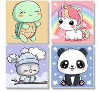 NEWENMO Set di 4 Pezzi Dipingere con i Numeri Bambini con Cornice,Dipingi con i Numeri Bambini 6-8-12 Anni,Motivo Tartaruga Pony Gufo Panda,DIY Pittura Acrilica per Decorazione della Casa 20x20cm
