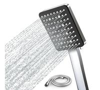 Newentor Soffione doccia e tubo flessibile [Testsieger], sei modalità, soffione doccia ad alta pressione con set di tubi da 1,5 m, soffione fisso per bassa pressione, colore: argento-nero