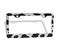 Newest Customized Decorative License Plate Frame with Animal Cow Print White Black Spot Design Stainless Aluminum Car Tag Cover Holder Auto Car for US Canada Standard 12" x 6" with 2 Holes and Screws