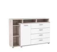 NEWFACE Forte Beach Cassettiera con 1 anta, 4 cassetti e vani aperti, materiale in legno, rovere sabbia/bianco, 153,1 x 99,8 x 41,3 cm