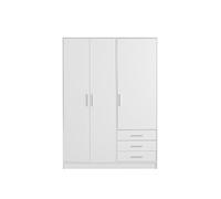 NEWFACE Forte Jupiter Armadio 140 150 Bianco, Ante Battenti, 3 Ante, 3 Cassetti e Ripiani, Bianco Opaco, 145 cm Larghezza x 60 cm profondità x 200 cm Altezza