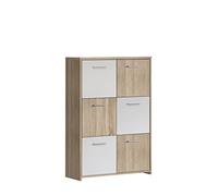 NEWFACE Forte Quadro Cassettiera a 6 Ante, in Legno derivato, Rovere Sonoma e Bianco, 77,2 x 29,6 x 112,7 cm