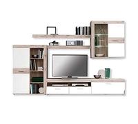 NEWFACE Forte Zumba Mobile da Soggiorno con 2 Ante, 1 Anta in Vetro, 2 cassetti e 1 ribalta Inclusa Illuminazione LED, in Legno, Rovere Sabbia/Bianco, 300 x 41 x 200,90 cm