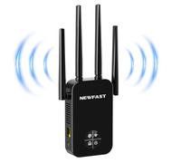 NEWFAST 1200Mbps Ripetitore WiFi Potente per Casa, AC1200 WiFi Extender Dual Band 2.4GHz/5GHz con 4 Antenne, Porta Ethernet, WPS, Display Intelligente, Supporta Modalità Ripetitore/Router/AP