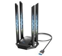 NEWFAST Adattatore WLAN AC1300 per PC, potente adattatore WiFi con antenna 4 x 6 dBi High Gain Only for Windows 11/10/8.1/8/7/XP, WLAN Stick Dual Band (5 GHz/2.4 GHz), WPA3 Encryption, MU-MIMO