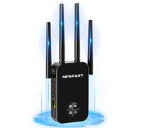 NEWFAST Ripetitore WiFi Potente per Casa, 1200Mbps WiFi Extender Dual Band 2.4GHz/5GHz con 4 Antenne ad Alto Guadagno, Porta Ethernet, WPS, Display Intelligente, Supporta Modalità Ripetitore/Router/AP