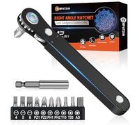 NewFation Set di cacciaviti a cricchetto 12 in 1, mini cacciavite offset ad angolo retto con 10 punte essenziali e adattatore magnetico, perfetto per spazi ristretti e progetti fai da te