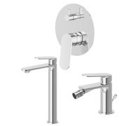 NEWFORM - RISE UP set miscelatore lavabo alto, miscelatore bidet con scarico + miscelatore deviatore 2 vie - 74015+74025+74070 : Finitura - Cromo lucido
