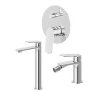 NEWFORM - RISE UP set miscelatore lavabo alto, miscelatore bidet senza scarico + miscelatore deviatore 2 vie - 74015+74026+74070 : Finitura - Cromo lucido