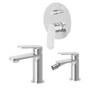 NEWFORM - RISE UP set miscelatore lavabo e miscelatore bidet senza scarico + miscelatore deviatore 2 uscite - 74012+74026+74070 : Finitura - Nero opaco