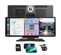 NEWFUN 2024 Carplay Android Auto portatile da 10,26 pollici senza fili con telecamera posteriore anteriore 4K, telecamera posteriore 1080P, Mirror Link, Bluetooth 5.0/GPS/Siri/FM/64G TF