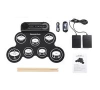 NEWFUN Batteria Elettronica, Tappetino Arrotolabile per Esercitarsi con 7 Drum Pad in Silicone con Mazzette e Pedale per Principianti