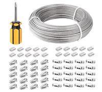 NEWFUN Garden Wire/Cable Railing Kit, 100M cavo acciaio 3mm, Set di cavo acciaio 3mm, ditale, adatto per filo di tensione per recinzioni, fune metallica per lampade da esterno, fune per tende