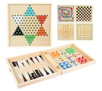 NEWFUN Giochi Riuniti, Giochi di Societa,Gioco in Scatola, 12 Classici Giochi di Società per Bambini dai 6 Anni in su, Confezionati in Una Robusta Scatola di Legno, Dimensioni: 33,2 * 32,8 * 6,5CM