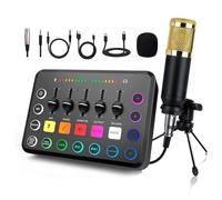 NEWFUN Mixer audio da gioco, streaming, audio mixer,Bluetooth, Include mixer audio e microfono BM800, mixer RGB per PC per lo streaming, controllo del volume per podcasting, registrazione e voce