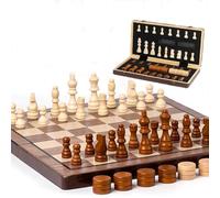 NEWFUN Scacchiera in Legno, Scacchiera Magnetica, Scacchi e Dama 2 in 1, Gioco Magnetico Pieghevole, Gioco di Scacchi in Legno, Regalo per Bambini e Adulti