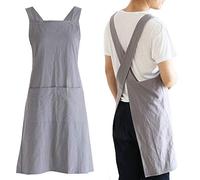 NEWGEM Grembiuli da cucina in lino giapponese con retro incrociato per gli uomini con tasche per la cottura della pittura del giardinaggio pulizia grigio