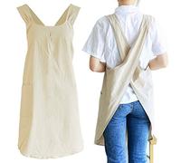 NEWGEM Grembiuli da cucina in lino giapponese con retro incrociato per le donne con tasche carino per la cottura della pittura da giardinaggio pulizia cachi