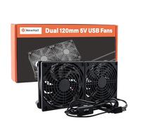NewHail Ventola silenziosa doppia USB da 120 mm con cuscinetti a doppia sfera 5 V, con regolatore di velocità L/M/H a 3 gradi Ventola di raffreddamento ad alto flusso d'aria per router modem